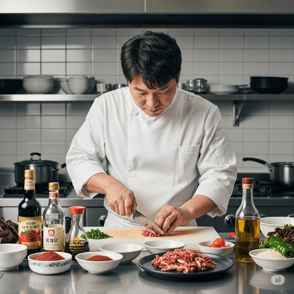 한식조리기능사, 실기, 요리연습, 남성 이미지