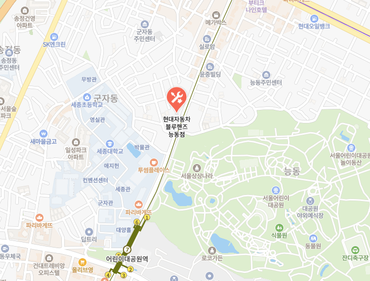 현대 블루핸즈 능동점 지도 이미지