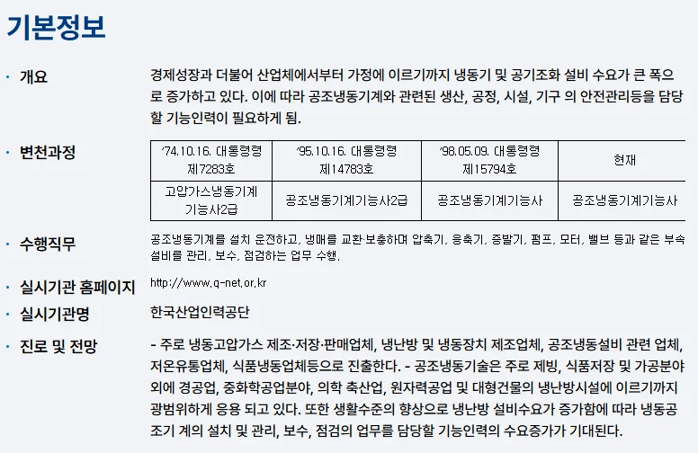 공조냉동기계기능사 필기 시험 기본정보