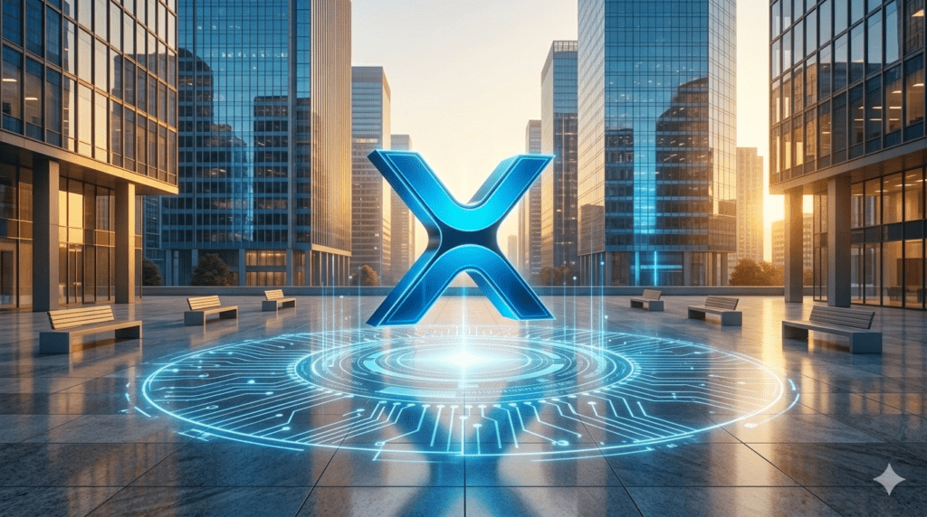 리플 ETF 승인 일정과 발표를 상징하는 월스트리트의 현대적 건물 배경