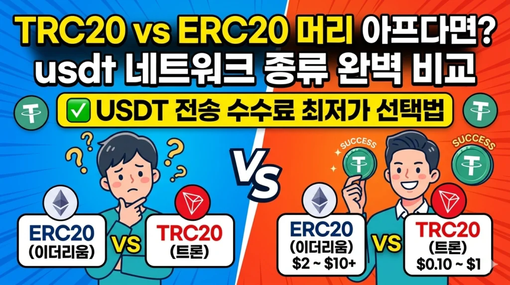 TRC20 vs ERC20 머리 아프다면 usdt 네트워크 종류 완벽 비교 및 usdt 전송 수수료 최저가 선택법