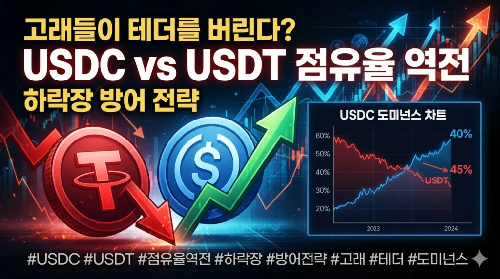 고래들이 테더를 버린다? usdt usdc 점유율 역전 현상과 usdc 도미넌스 차트로 본 하락장 방어 전략